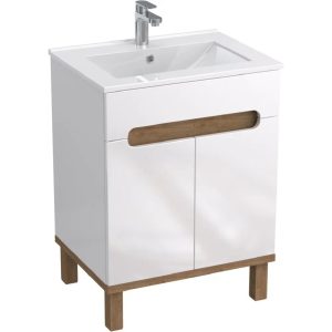 A-Interiéry Koupelnová skříňka Ori W 60 s keramickým umyvadlem 60 cm, bílá/dub v:6493027