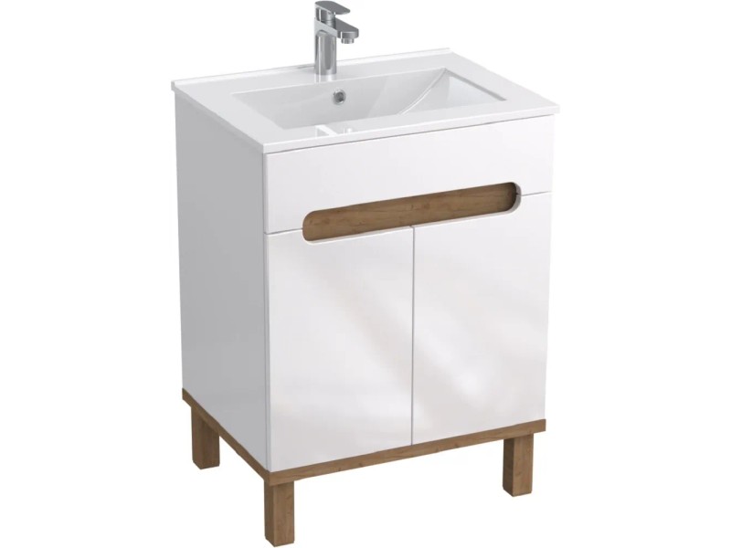 A-Interiéry Koupelnová skříňka Ori W 60 s keramickým umyvadlem 60 cm, bílá/dub v:6493027