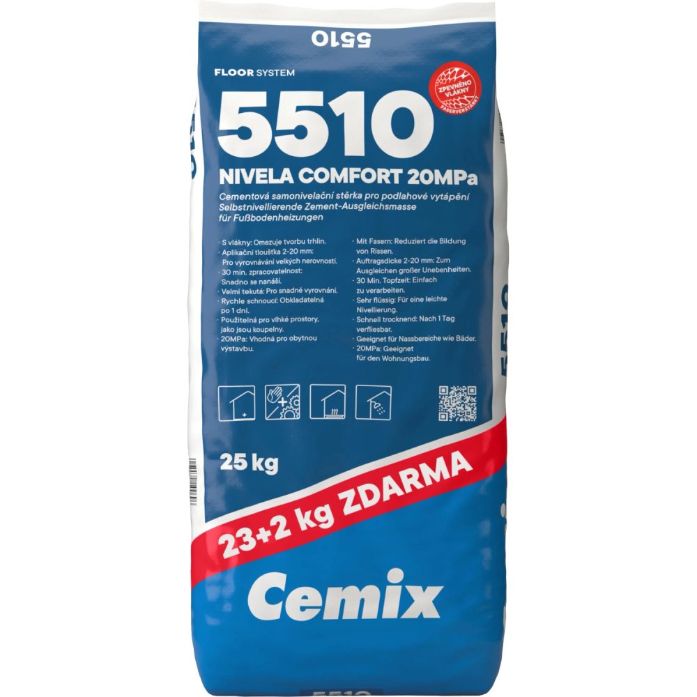 Cemix 5510 Cementová samonivelační stěrka s vlákny NIVELA COMFORT 20 MPa 23+2 kg v:6862684