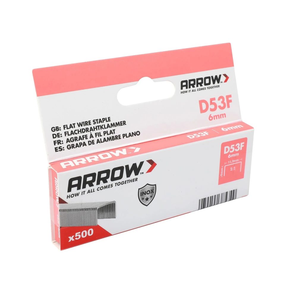 Arrow Ploché drátěné sponky do sponkovačky D53F V2A, délka 6 mm, 500 ks v:7060973